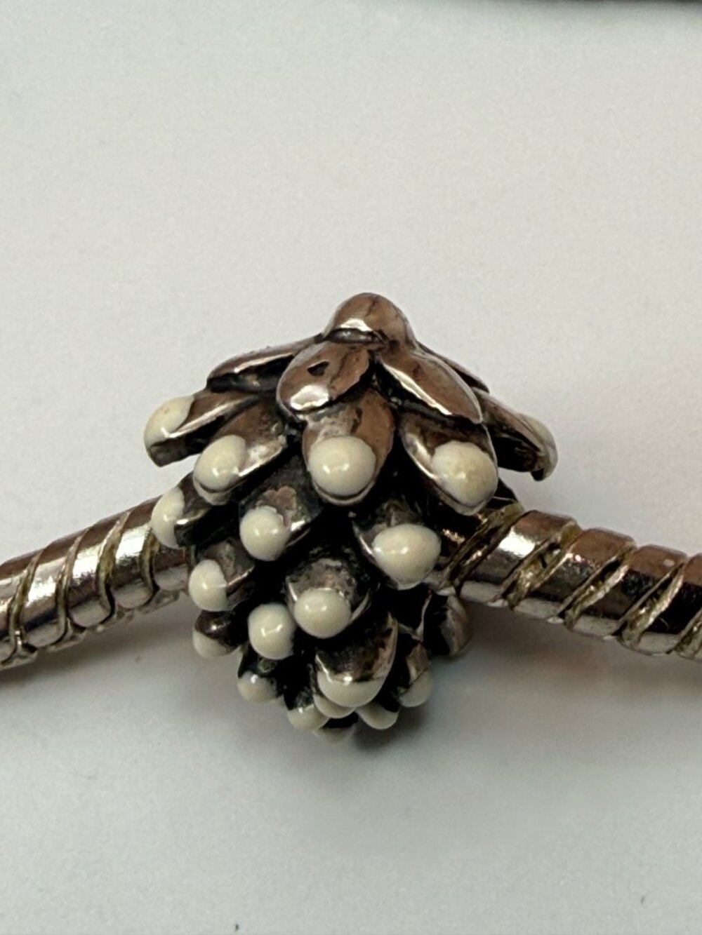 Chamilia Retired Snowy Pinecone Charm White Enamel Sterling Silver 925